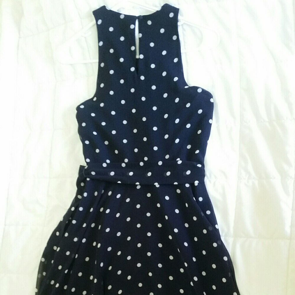 BANANA REPUBLIC Polka Dot Navy Flare Dress, Sz. 2 - Picture 6 of 8
